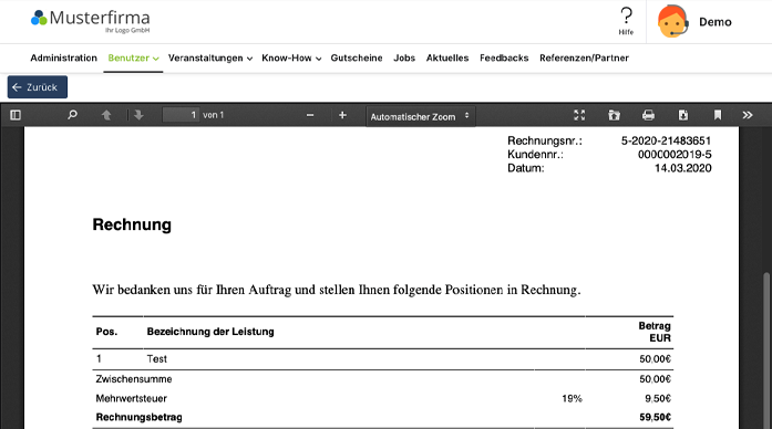 Automatisch erstellte Rechnung Rechnung