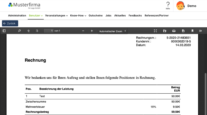 Abrechnung Ihrer Veranstaltungen