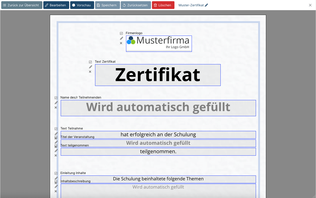 Zertifikat bearbeiten