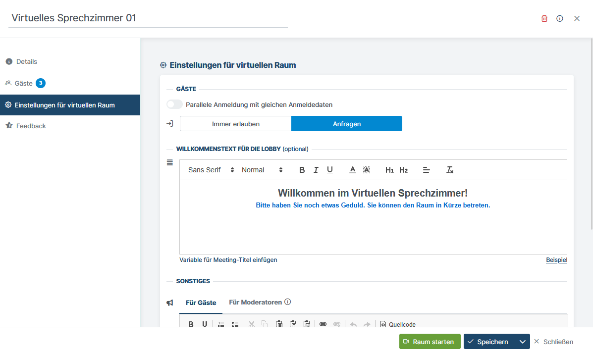 Einstellungen und Texte bearbeiten