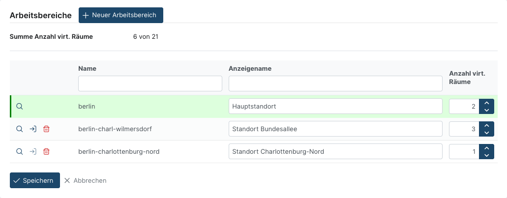 Arbeitsbereiche verwalten